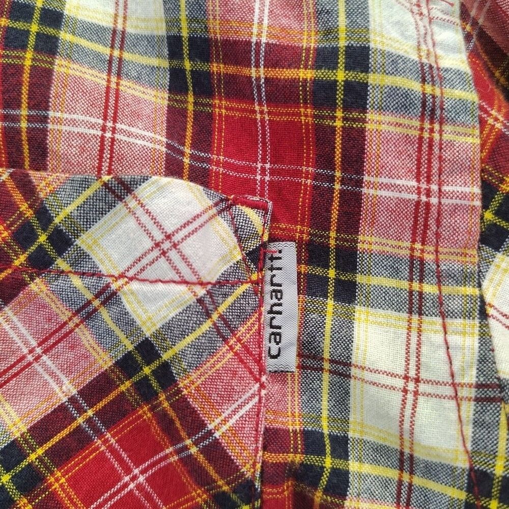 Carhartt Mens Sz M Red Black White Button Down Shirt Long Sleeve Plaid Casual - Picture 9 of 13